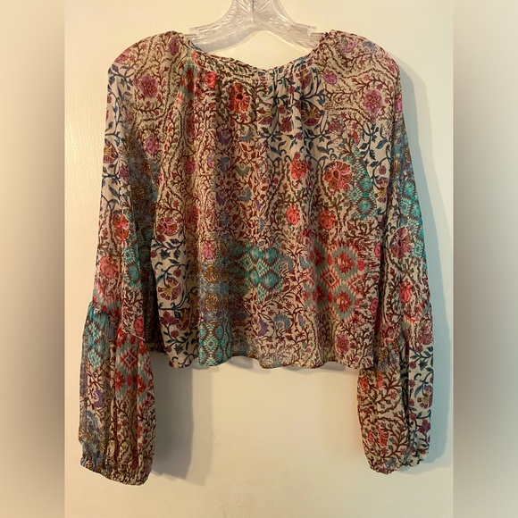 NWT Zara Sheer Floral & Geometric Print Crop Blouse Long Sleeve XL - Picture 2 of 7